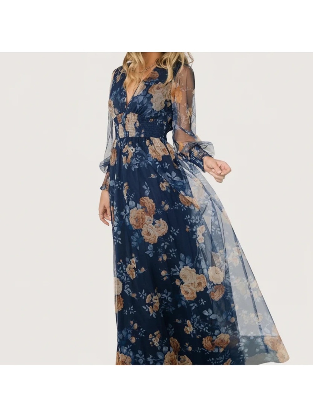 Baltic Born Navy Floral Maxi Dress with Beige Roses